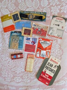 Vintage Sewing Notions Lot - Assorted Red, Blue, Cream, Tan Packaging